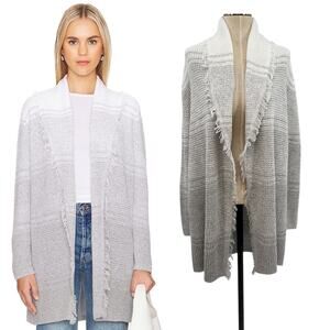27 Miles Malibu Jupiter Cardigan Knit‎ Open Fringe Ombre Gray White Size Small